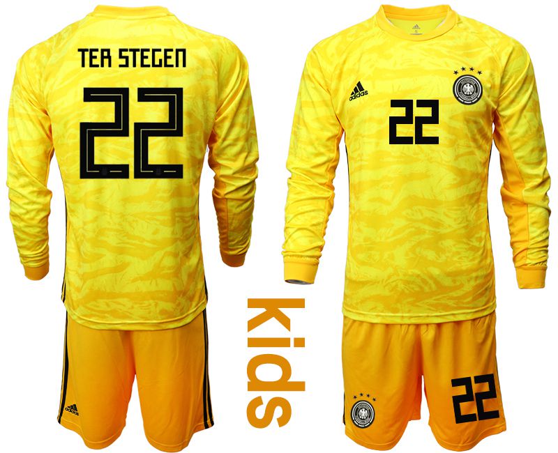 Youth 2019-2020 Season National Team Germany yellow goalkeeper long sleeve #22 Soccer Jersey